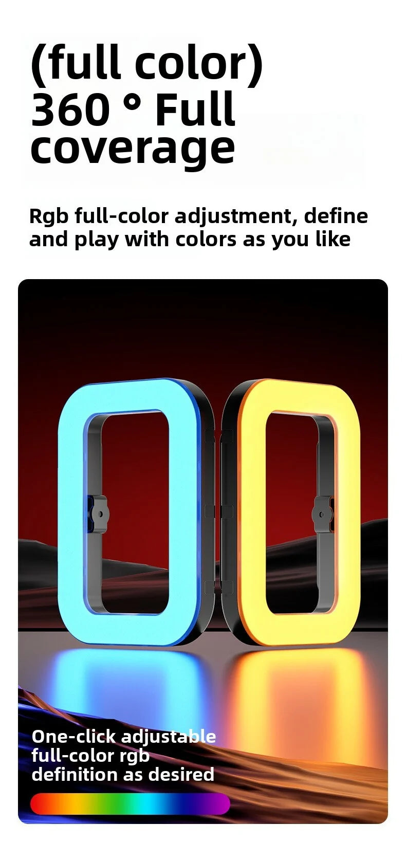 Ring Light Rectangulaire RGB 20W Rechargeable – Éclairage Professionnel pour TikTok, Reels & Streaming